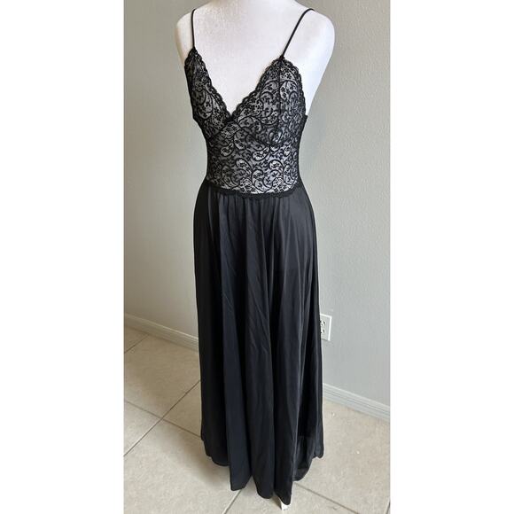 VTG 70s Nightgown Black Lace Bodice Long Maxi Glam Whimsygoth Romantic Flowy USA - Picture 10 of 16